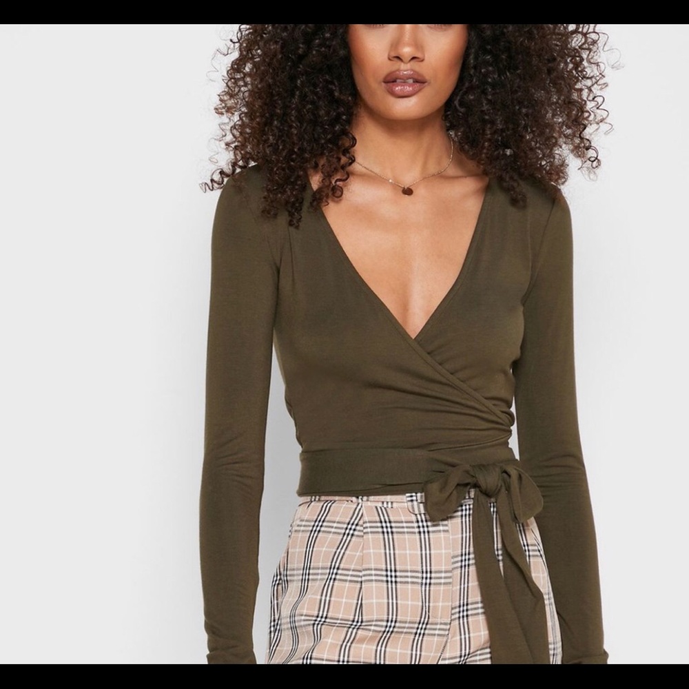 Olive green wrap top